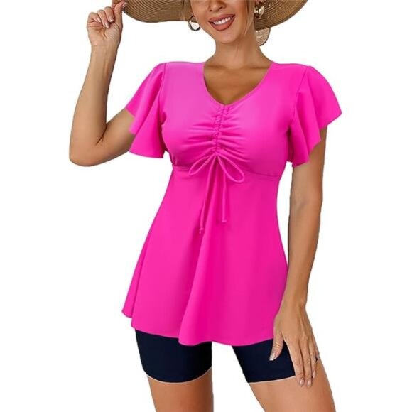 Ruffled Flowy Tankini with Boy Shorts – Tummy Control Two-Piece Swimsuit - Picture 7 of 7